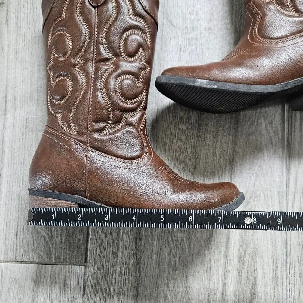 Kids Brown Embroidered Western Cowboy Boots – Size 2